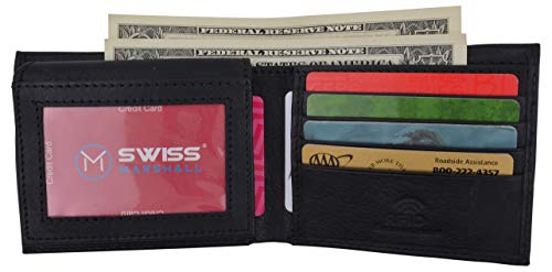 Men's RFID Blocking Genuine Leather Classic Bifold Wallet with Gift Box (Black)3