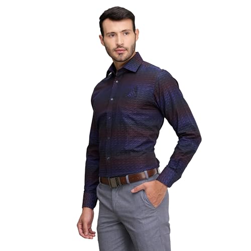 Image of Park Avenue Men's Luxus Fit Pure Cotton Structure Pattern Narrow Collar Full Sleeve Formal Regular Fit Shirt