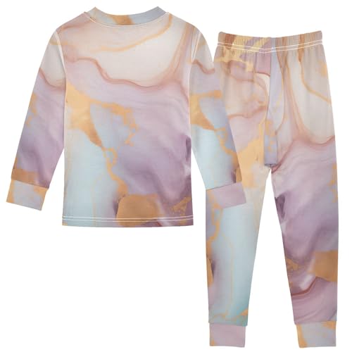 senya Pajama Set Golden Waves Pink Marble 2 Piece Pjs Set Fit Basic Cotton Sleepwear for Daily-18M2