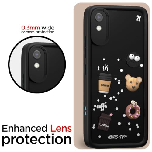 Image of Bintage Cute Fun Ball | Taddy Cartoon 3D Smiley Coffee Cup | Milk Donut | Full Camera Protection Back Cover Compatible for Redmi 9i / 9i Sport /Mi 9A - Black