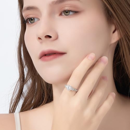Moissanite Engagement Rings for Women - 925 Sterling Silver Lab Created Diamond Round Cut Weeding Bands, Solitaire Promise Ring for her Valentines Day Gifts Ideal Gift for Womens4
