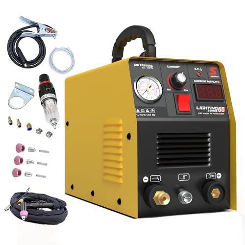 SUSEMSE Découpeur Plasma 65 Ampères IGBT Inverter Coupeur de Plasma - HF allumage, DC, 230 V, 20-65 A - avec buses plasma et Torche