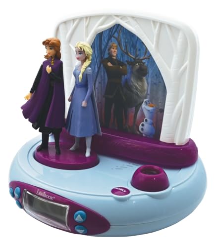 LEXiBOOK Disney Frozen 2 Elsa & Anna, Projector Alarm Clock with Sounds, Night Light, time Projection onto The Ceiling, Sound Effects, Battery-Powered, Blue/Purple, RP510FZ