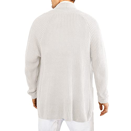 Aoysky Mens Shawl Collar Cardigan Sweater Casual Long Sleeve Cotton Open Front Knit Sweater With Pockets White #TOP3