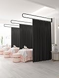 Privacy Partition Curtain, U Shaped Metal Support Rod Thicken Shading Curtain Wall Mounted for Fitting Room Beauty Salon Spa Bedroom Room Divider (Black, 6.56ft)