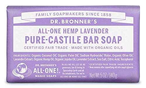 Dr. Bronner's Pure-Castile Bar Soap - Lavender, 5 Oz (6 Pack)