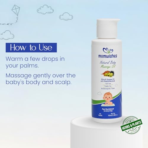 Image of Natural Baby Massage Oil with Olive & Sesame Oil | 100% Natural, Toxin Free, Dermatologically Tested | Powered by 18 Herbs & Oils for Gentle Baby Massage (0+ Months, 100ml)