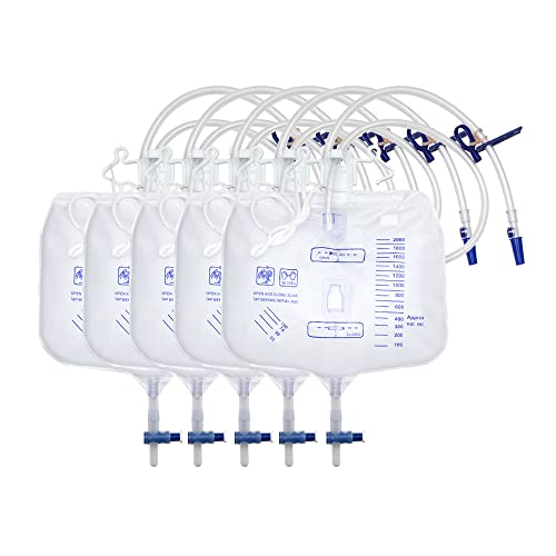 5 PCS 2000ml Urinary Drainage Bag, Urine Collection Bag Drain Bag with Anti-Reflux Chamber, 48" Drainage Tubing