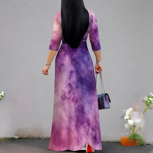 Image of PinkPatty Plus Size Maxi Dress for Women 3 /4 Sleeve Casual Long Dress | Soft stretchy fabric, functional pockets, flattering wrap v neck for vacation, casual wear and everyday styling