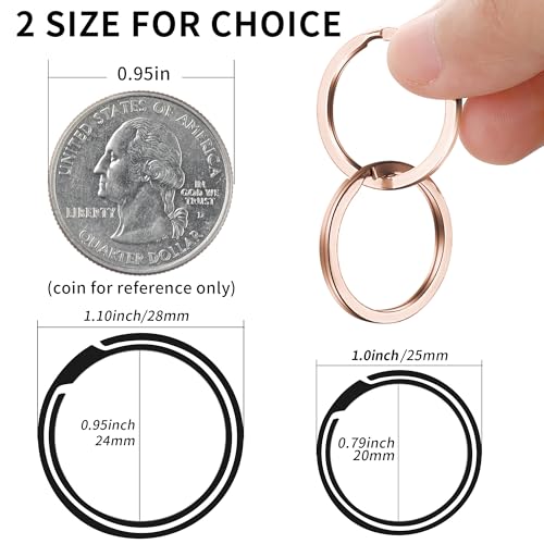 Image of Gkeygo Key Rings, 12 pcs Stainless Steel Key Ring for Keychains, 1inch Flat Split Keychain Ring for Car Keys Dog Ring Tag Lanyards Home School Office DIY, Silver - Rose Gold