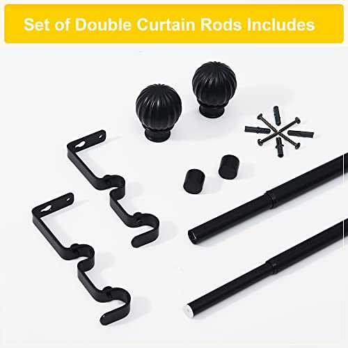 Nicetown Adjustable Double Curtain Rod 1 Inch And 3/4 Inch Diameter Modern Finials Decorative Window Drapery Rod For Kitchen/Bedroom, 28-48" Length, Matte Black #TOP2