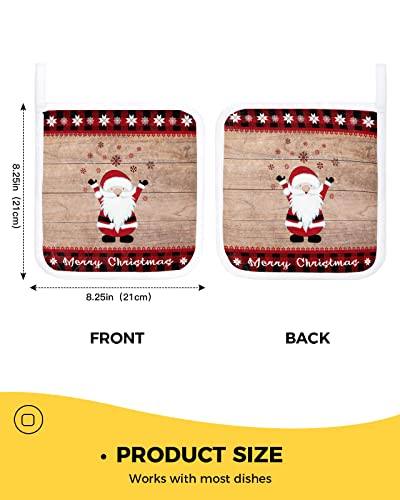 Pot Holder For Kitchen Christmas Dwarfs Snowflake On Wood Plank Heat Proof Potholders 2 Pack Protect Hand Hot Pads With Loop For Bbq Cooking Baking Buffalo Plaid Frame #TOP2