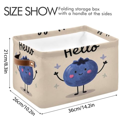 voucong Hello Cartoon Cute Blue Blueberry Storage Paniers pliables et imperméables pour étagères avec poignée robuste – vue 3