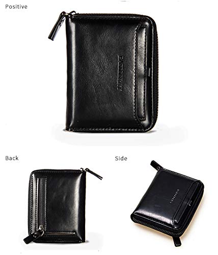 Men's Faux Leather Wallet Credit Carder Holder Coin Pocket Purse Zip Around Wallet With ID Window Gifts For Men, Black Vertical2