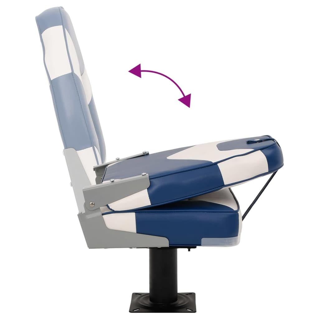 Juego de 2 asientos plegables para barco con consola de asiento, silla de barco con respaldo alto, asiento plegable para barco y pesca, bisagras de aluminio robustas, color blanco y azul
