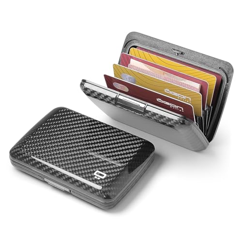 ÖGON -DESIGNS- Genuine carbon fiber card holder with metal lock, RFID Protection against fraud and demagnetization, Compact wallet, Smart Case OSLO model2