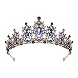 SWEETV Jeweled Tiara Crown for Women, Blue Aurora Borealis Crystal Queen Crown, Dark Wedding Tiara for Bride, Metal Birthday Quinceanera Pageant Prom Hair Accessories