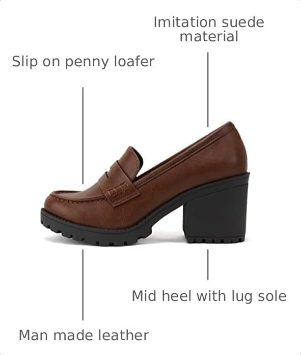Image of Soda inchKinder inch ~ Women Slip On Chunky Mid Heel Lug Sole Penny Loafer Shoe