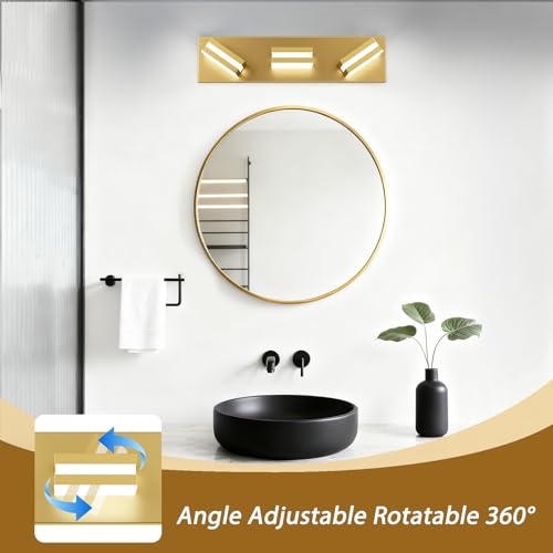 Image of IZORRO LED Modern Bathroom Lights Fixtures(3-Light,Dimmable,360Rotate),Brushed Glod Acrylic Wall Lighting,Vanity Lights for Bathroom Over Mirror - 6000k 16In (No Assembly Required)