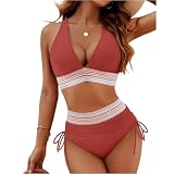 Vikinis para Mujeres 2026 Bañador Mujer Sexy con Relleno en Sin Aros Cuello Halter Bañadores Tallas Grandes Tallas Grandes Verano Playa Bikinis Barriga Dos Piezas Ropa Swimsuit Women Sandía Roja S
