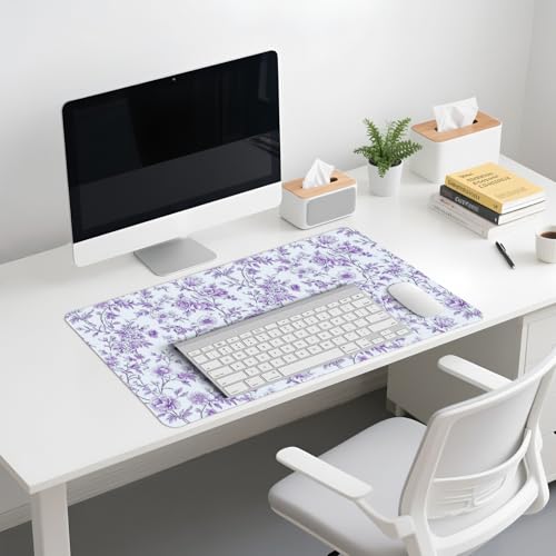 Image of Purple Chinoiserie Mouse Pad,Vintage Purple and White Floral Desk Mat,XL Large Vintage Flowers Preppy Mouse Pad,Girly Laptop Desk Mat for Dorm Home Office,23.6x11.8 Inch