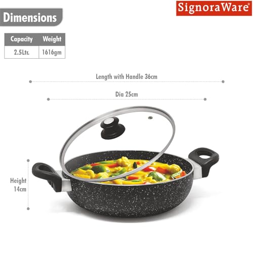 Image of Signoraware Perfecto 6 Coating Non Stick Kadhai 28cm | Gas & Induction Compatible | Low-Oil Cooking | Ergonomically Designed | Ideal for Frying, Sauteing or Preparing Rich Curries (2.5 LTR | Steel)