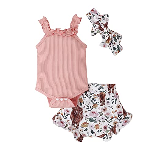 Image of fhutpw Baby Girl Clothes Summer Cute Outfits 3 6 12 18 Months Spaghetti Strap Romper & Floarl Shorts Sets