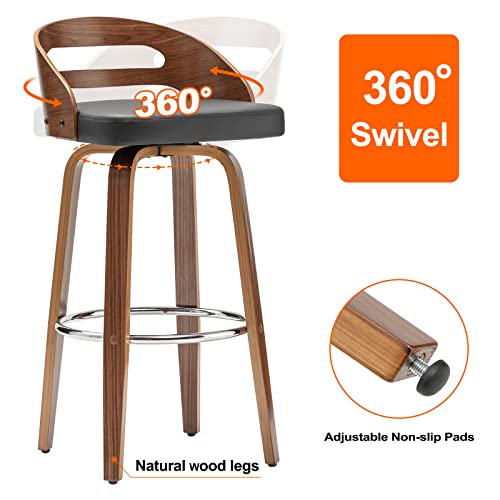 Wupoto Bar Stools Set Of 2, Swivel Bar Height Stools With Low Back, Wood Bar Chairs With Soft Cushion Seat, 24.6-Inch Seat Height (Black, 26" Counter Height) #TOP3