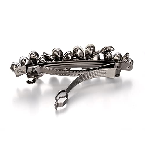 Pinza para el cabello de mujer EVER FAITH con cristales austriacos, diseño Art Deco, flor ciruela en forma de gota, color negro tono negro miniatura 6