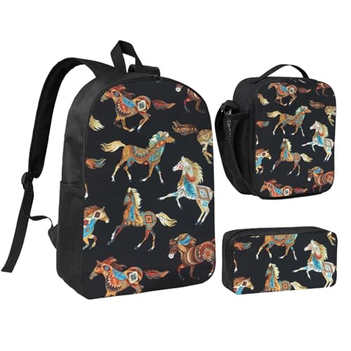 Mochila escolar de caballo marrón EdWal pack de 3 piezas con fiambrera y estuche