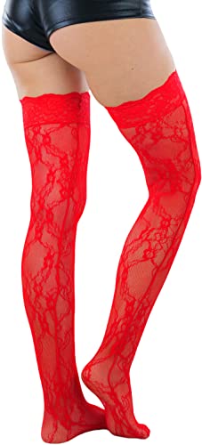 Image of ToBeInStyle Women's Wide Floral Lace Fishnet Thigh Hi Stockings