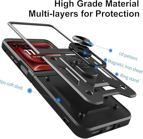 Image of Scalebee Tough Armor Case Cover for Moto Razr 60 /50 5G, Black | Ring Holder & Kickstand, 360 Degree Protection, PC & TPU Material, Bumper Design