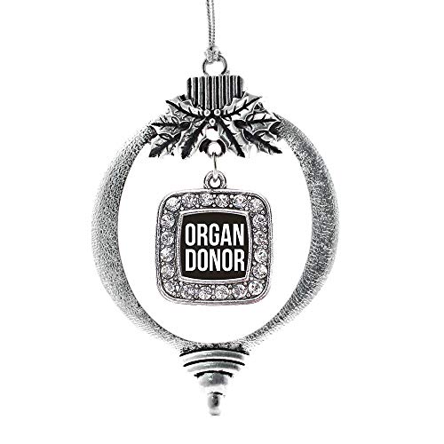 Inspired Silver - Organ Donor Black - Silver Christmas Ornament - Square Charm Christmas Tree Ornament with Cubic Zirconia - Holiday Hanging Decoration
