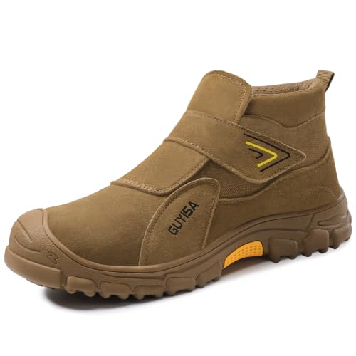 Image of GLANOUDUN Steel Toe Boots for Men, Welding Work Boots with Puncture-Resistant Midsole, High Top Hook and Loop Safety Footwear for Welding Workshop Construction Warehouse Factory