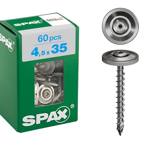 SPAX Spenglerschraube 4 5 x 35 mm 60 Stück Vollgewinde Linsensenkkopf T-STAR plus T20 4CUT Edelstahl rostfrei A2 Dichtscheibe 15mm - 4587000450357