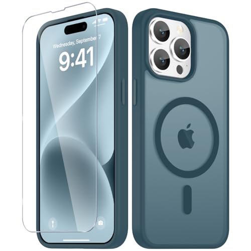 Image of YENAPOON for iPhone 15 Pro Max Case, Matte Magnetic Phone Cover [with 1 Screen Protector] [Support for MagSafe] [Shockproof Military Grade Protection] Translucent Frosted Back, Lavender Gray