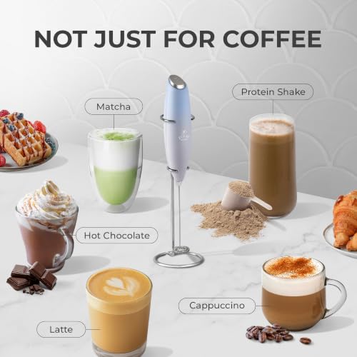 Image of Zulay Kitchen Powerful Milk Frother Wand With Duracell Batteries - Ultra Fast Handheld Drink Mixer - Electric Whisk Foam Maker for Coffee, Lattes, Cappuccino & Matcha - Z1 Motor - Cloud