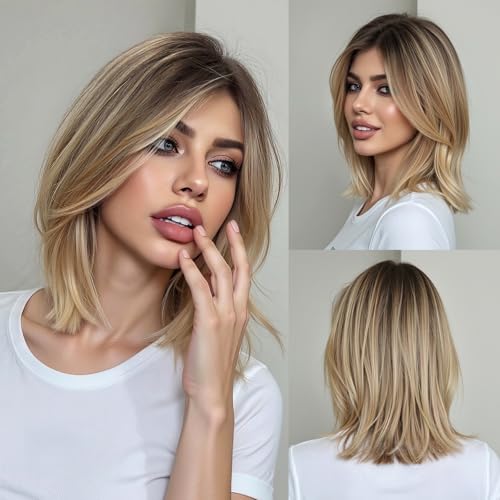 Novastel Glueless Bob Human Hair Wigs Short Golden Straight with