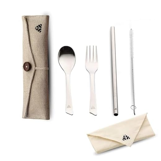 Minimo Steelery Reusable Stainless Steel Cutlery Set. Ideal for Daily use, Gifting and Traveling (Contains : Spoon, Fork,Straw and Cleaner, Napkin, Jute Pouch) (Beige, Spoon + Fork)