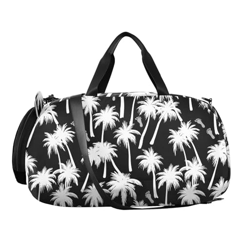 Palms Tree Footprint Black Kids Travel Duffel Bag for Boys Girls Overnight Weekend Tote Bag with Shoes Compartment for Beach Swim Trip2