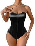 SOLY HUX Women's Strapless Tube Bodysuit Tops Sleeveless Solid Leotard Pure Black Satin S