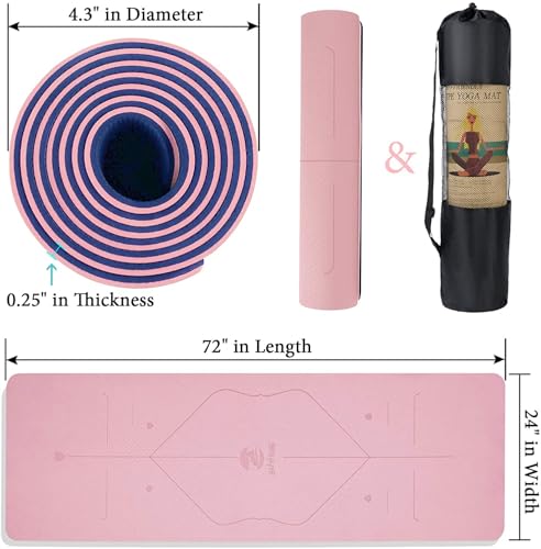 Image of Bodylastics Yoga Mat for Men and Women with Carry Bag TPE 6ft x 2ft x 6mm Large Size Anti Slip & Anti Tear Workout Mat