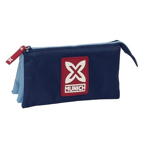 Safta Munich Royal - Portatodo Triple, Estuche Infantil, Estuche Niño, Ideal para Niños en Edad Escolar, Cómodo y Versátil, Calidad y Resistencia, 22x3x12 cm, Color Azul