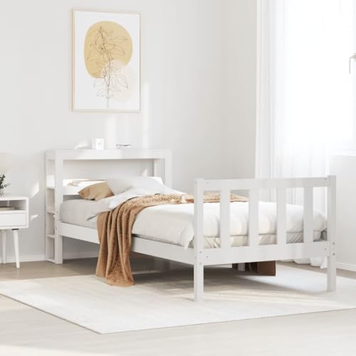 DYRJDJWIDHW Sofa Cama Individual Base Cama Cama Juvenil somierEstructura de Cama sin colchón Madera Maciza Blanca 90x190 cmAdecuado para dormitorios