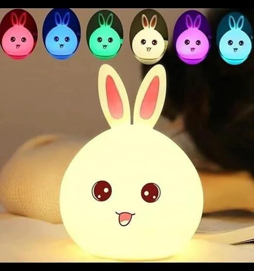 Image of XERGY Cute Bunny Night Light - USB Rechargeable, 9 Color Changing, LED Lamp with Tap Control for Kids, Bedroom, Gifts & Home Decor