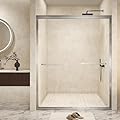 56-60" W x 72" H Double Sliding Shower Door, Aluminum Frame Double Sliding Shower Door Tempered Glass with Explosion Proof Film 1/4" (6 mm), Stainless Steel Handle, Brushed Nickel