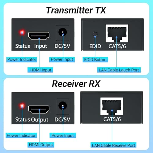 Image of BLACK CROWN 60 Meter HDMI Extender /Extension Over LAN CAT6 CAT5e Cable (in Pair - RX Receiver with TX Transmitter) for CCTV Camera System, Projectors, LED LED TV, Gaming Consoles (BLACK)
