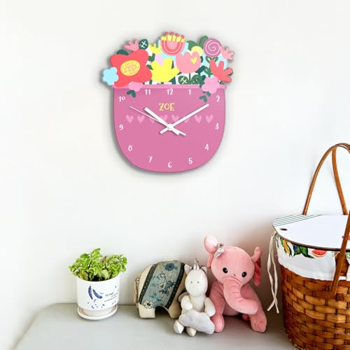 Image of Zooboo Personalized Analog Wall Clock, Custom Name Acrylic Silent Quartz Movement Wall Clock with Sleek Modern Design, Ideal for Birthdays or Return Gifts (Design - Flower Power), 30x30 cm, multicolor