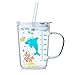 Tasse à lait pour enfants avec paille, verre transparent 400 ml Apprendre à boire une tasse de formateur, une jolie tasse pour boire au micro-ondes avec un couvercle anti-fuite pour tout-petit Enfants