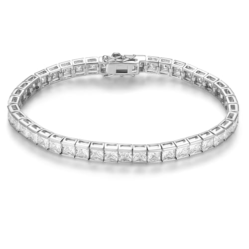 Gemsme 4 * 4mm Square Tennis Bracelet, 4mm Thin 18K White/Yellow Gold Plated Square Cubic Zirconia Tennis Bracelet for Women